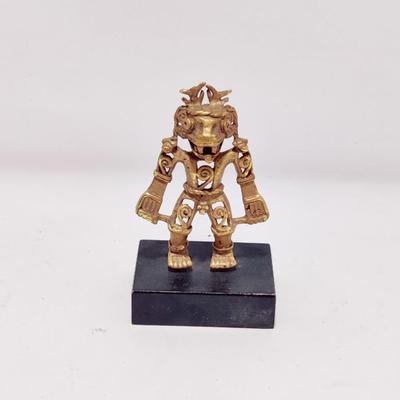 MARVELOUS MAYAN GOLD TONED METAL FIGURINE