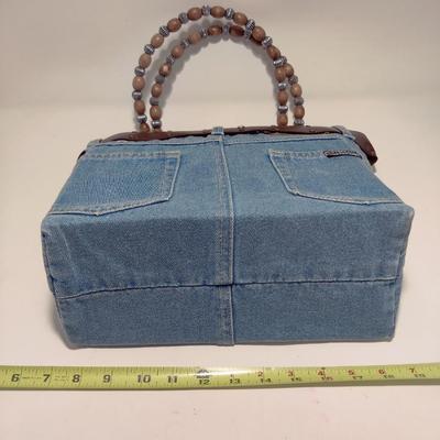 ADORABLE NWT DENIM JEAN BOOTY BAG PURSE W/ LEOPARD PRINT INTERIOR