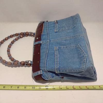 ADORABLE NWT DENIM JEAN BOOTY BAG PURSE W/ LEOPARD PRINT INTERIOR