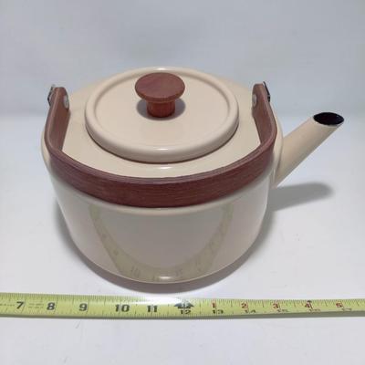 VINTAGE COPCO BY MICHAEL LAX ENAMEL CREAM TEA POT KETTLE