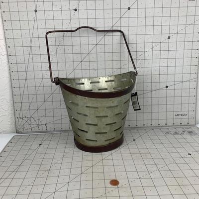 #83 Distressed Metal Olive Bucket With Handle (Small)