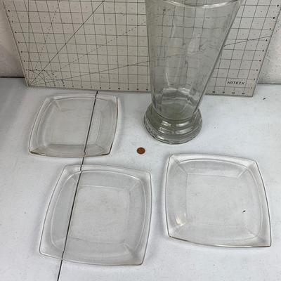 #170 Square Glass Plates & Vase