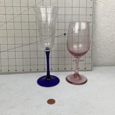 #178 Blue & Pink Wine Glasses