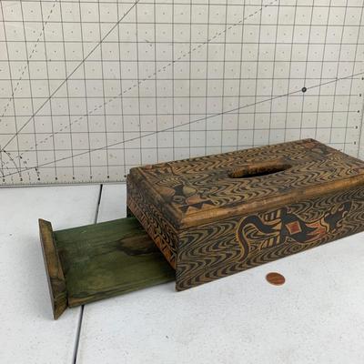 #183 Hand Carved Tissue Box