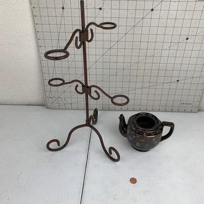 #197 Little Brown Teapot & Candle Tree Holder