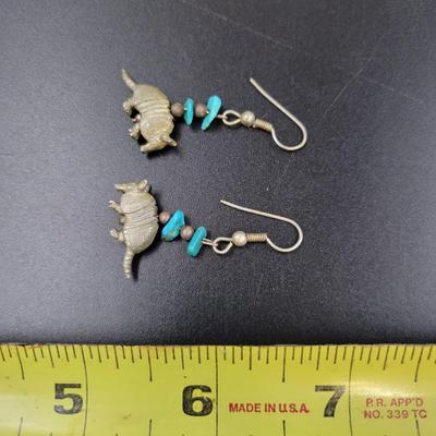 SILVER TONED & FAUX TURQUOISE ARMADILLO EARRINGS