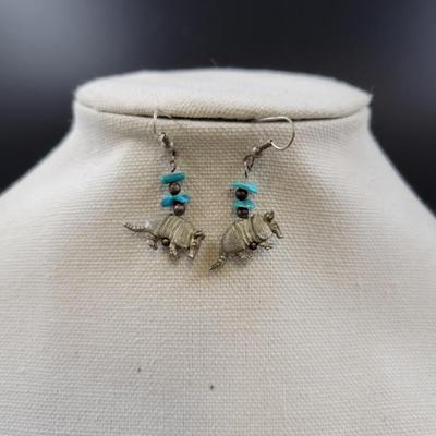SILVER TONED & FAUX TURQUOISE ARMADILLO EARRINGS