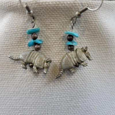 SILVER TONED & FAUX TURQUOISE ARMADILLO EARRINGS
