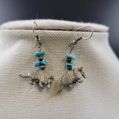 SILVER TONED & FAUX TURQUOISE ARMADILLO EARRINGS
