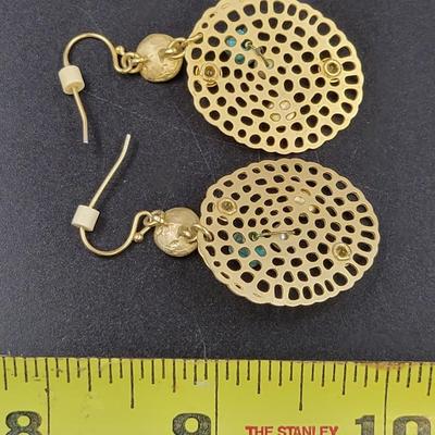 GOLD TONES & FAUX TURQUOISE DESIGNED EARRINGS
