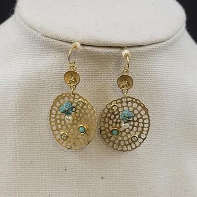 GOLD TONES & FAUX TURQUOISE DESIGNED EARRINGS