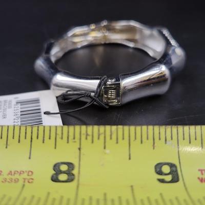 BEAUTIFUL BIJOUX TERNER SILVER TONED DESIGNED SPARKLE HINGE BRACELET
