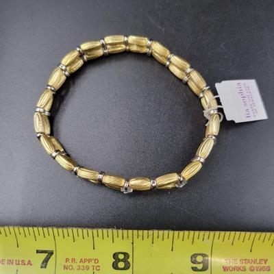 LIA SOPHIA HEMATITE BEAD GOLD TONED STRETCH BRACELET
