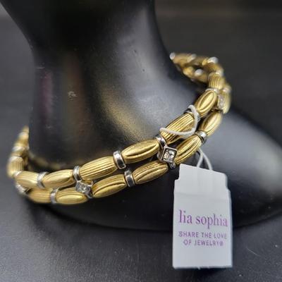 LIA SOPHIA HEMATITE BEAD GOLD TONED STRETCH BRACELET