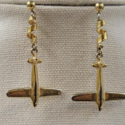 CUTE GOLD TONED AIRPLANE EARRINGS