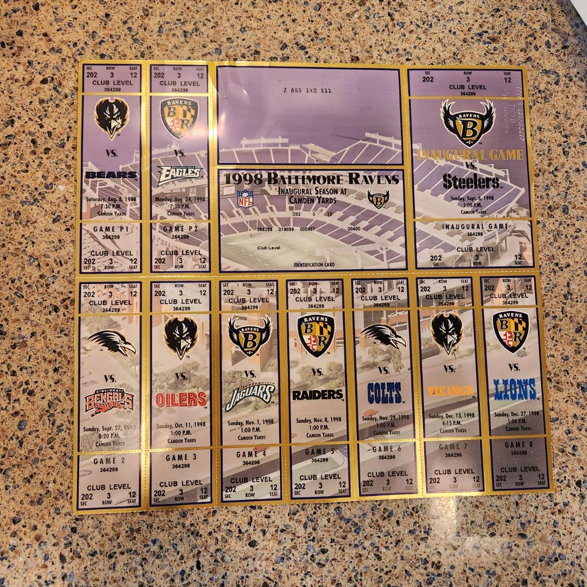 Baltimore Ravens 1998 Inaugural Season Tickets Home Games EstateSales
