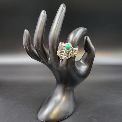 BEAUTIFUL SILVERTONED INTRICATE ADJUSTABLE RING