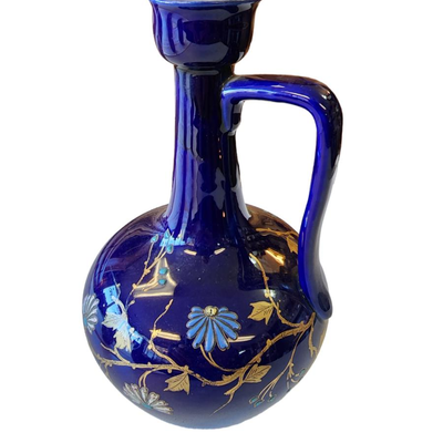 Potrzeba Sarreguemines Vase w/Handle Enamel Hand Painted
