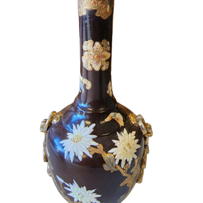 Brown/Beige Flowers Vase Gold Trim