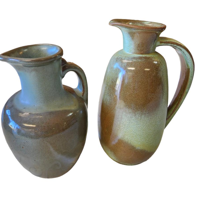 Two Frankoma (835) Beige/Green Pottery