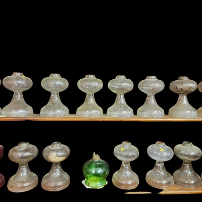 14 Clear Oil Lamp Bases One Red One Green Base