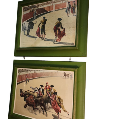 Two Framed Matador Bullfighter Pictures Wood Frame