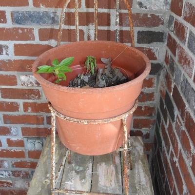 Outdoor metal chair planter