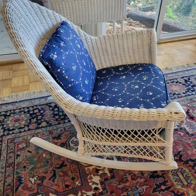Pair of Wicker Rocking Chairs and Cushions (P-DW)