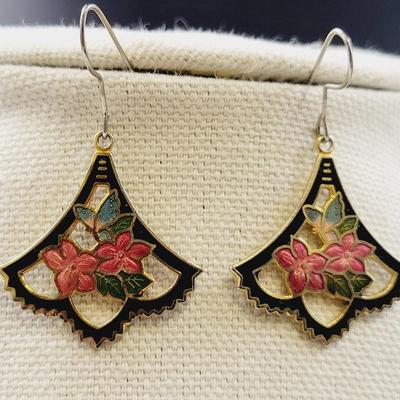 STEFANO VINTAGE CLOISONNE DANGLE EARRINGS