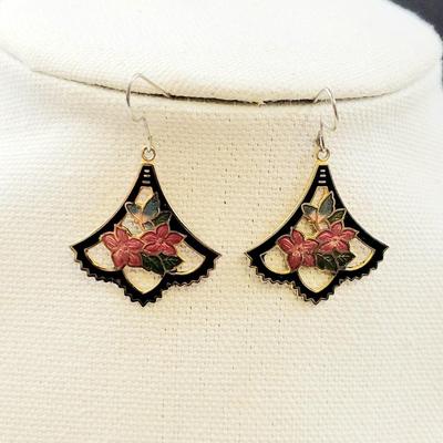 STEFANO VINTAGE CLOISONNE DANGLE EARRINGS