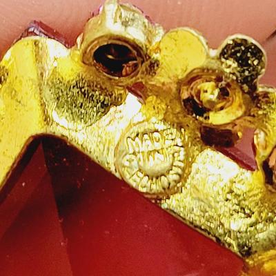 CZECHOSLOVAKIA BEAUTIFUL PINK & GOLD TONED VINTAGE BROOCH
