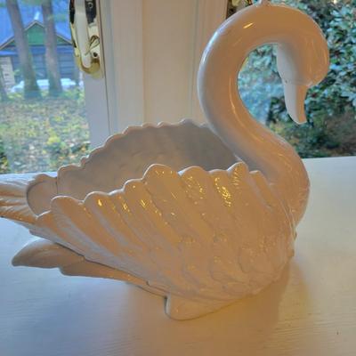 White Ceramic Swan Planter Made in Italy (P-DW)