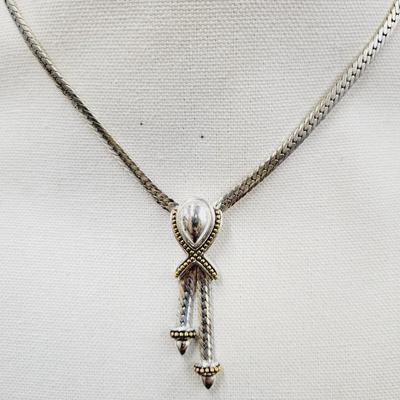 VINTAGE NAPIER 17" FLAT ROPE SILVER & GOLD TONES W/ ACCENT NECKLACE