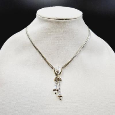 VINTAGE NAPIER 17" FLAT ROPE SILVER & GOLD TONES W/ ACCENT NECKLACE