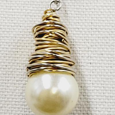 FAUX PEARL WRAPPED 750 SILVER GOLD TONED NECKLACE
