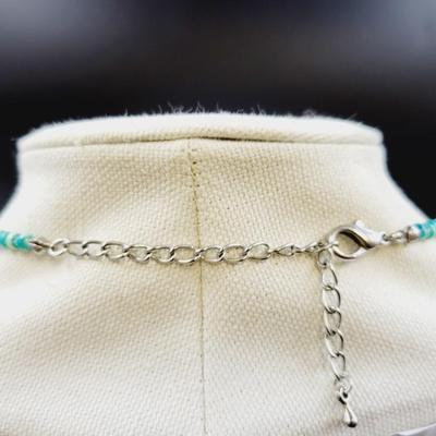 CHUNKY BEADED FAUX CRYSTAL & FAUX TURQUOISE NECKLACE