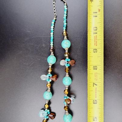 CHUNKY BEADED FAUX CRYSTAL & FAUX TURQUOISE NECKLACE