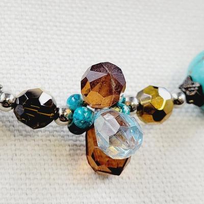 CHUNKY BEADED FAUX CRYSTAL & FAUX TURQUOISE NECKLACE