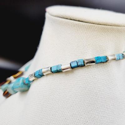 FANTASTIC AGATE & POSSIBLE TURQUOISE STATEMENT PIECE NECKLACE