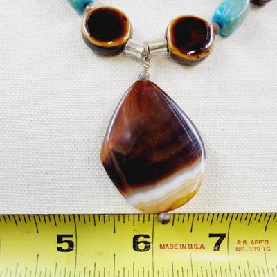 FANTASTIC AGATE & POSSIBLE TURQUOISE STATEMENT PIECE NECKLACE