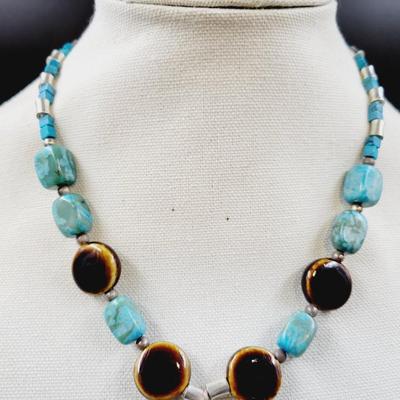 FANTASTIC AGATE & POSSIBLE TURQUOISE STATEMENT PIECE NECKLACE