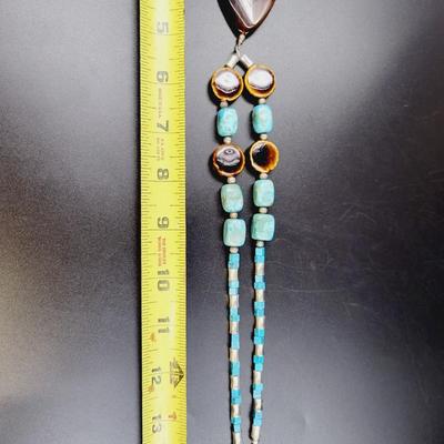 FANTASTIC AGATE & POSSIBLE TURQUOISE STATEMENT PIECE NECKLACE