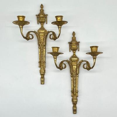 GORDONS ~ Pair (2) ~ Solid Brass Wall Hanging Candelabras