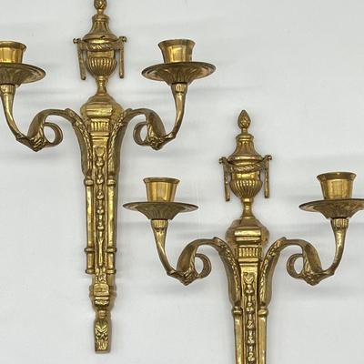 GORDONS ~ Pair (2) ~ Solid Brass Wall Hanging Candelabras