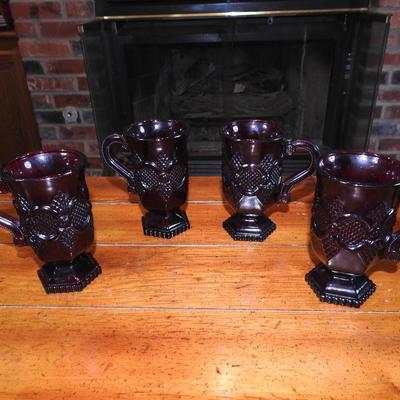 Avon ruby red glass pedestal mugs
