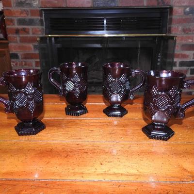Avon ruby red glass pedestal mugs