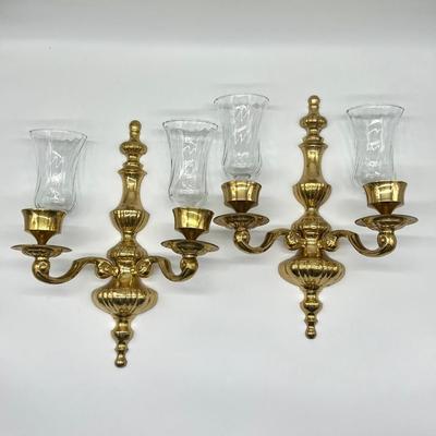 Pair (2) ~ Solid Brass Wall Hanging Candelabras