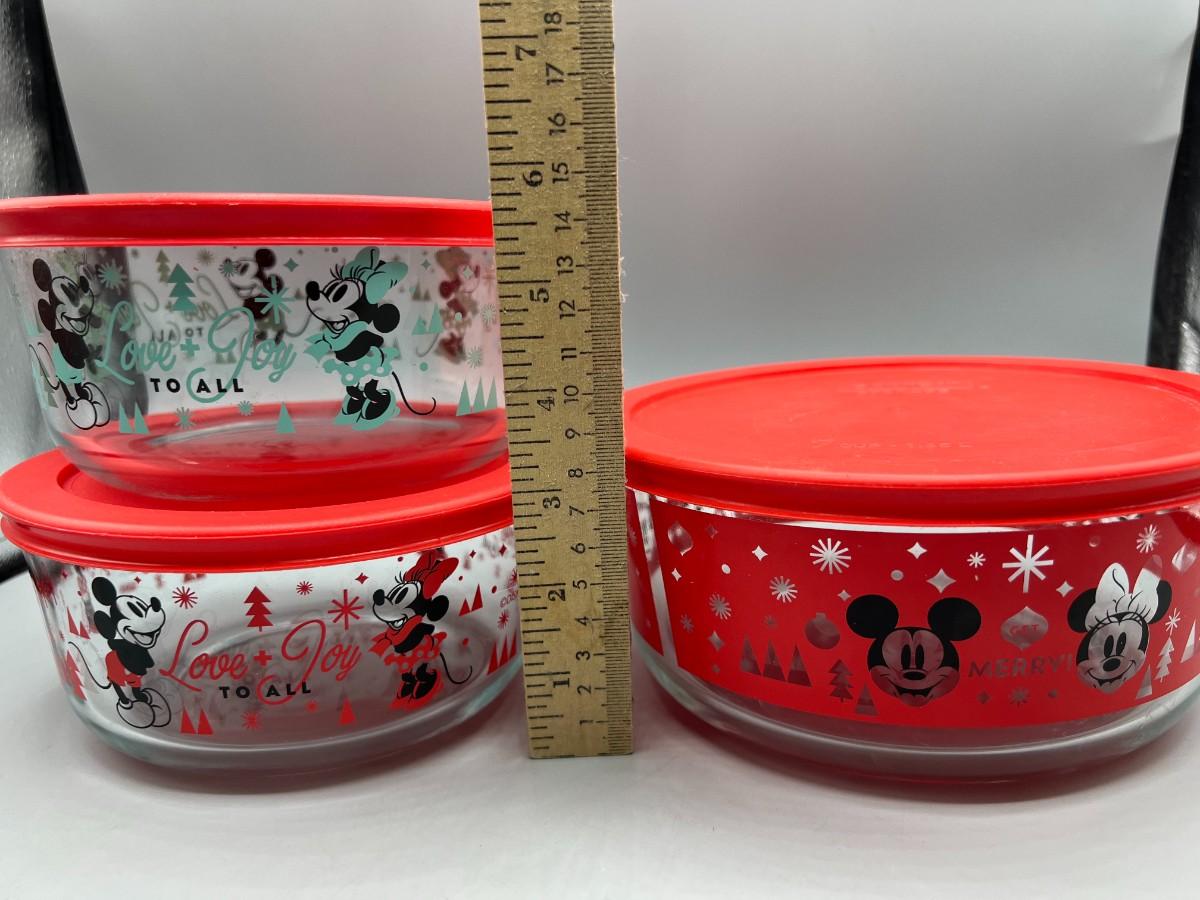 Lot of Disney Mickey & Minnie Mouse Christmas Decorated Pyrex Glass Storage  Containers