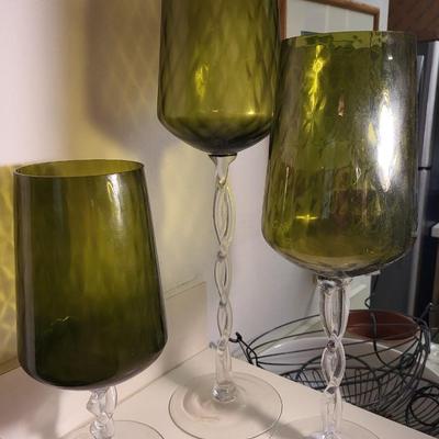 3 Hand Blown Large Olive Candle Holder Vases