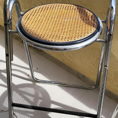 3 1970s Chrome & Cane Stools in the style of 